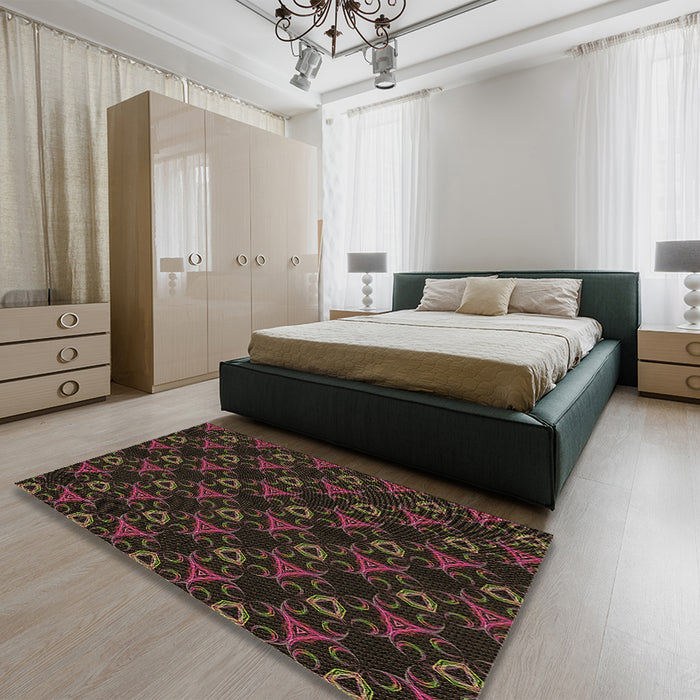 Patterned Chocolate Brown Rug in a Bedroom, pat358brn