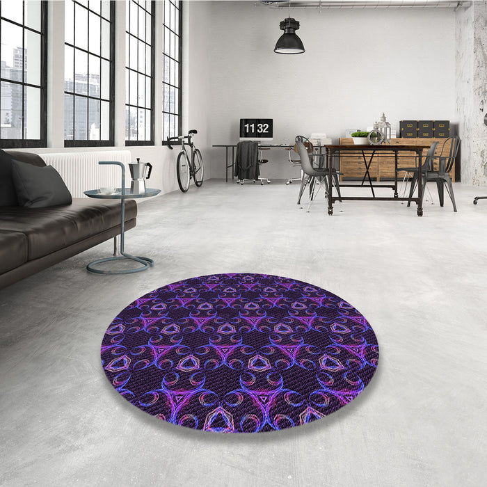 Round Patterned Dark Purple Rug in a Office, pat358pur