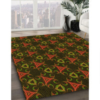 Patterned Dark Bronze Brown Rug, pat358yw