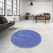 Round Machine Washable Transitional Blue Rug in a Office, wshpat3580