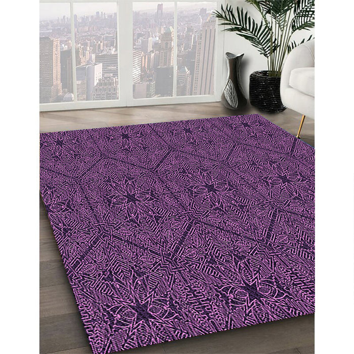 Patterned Dark Purple Rug in Family Room, pat3581pur