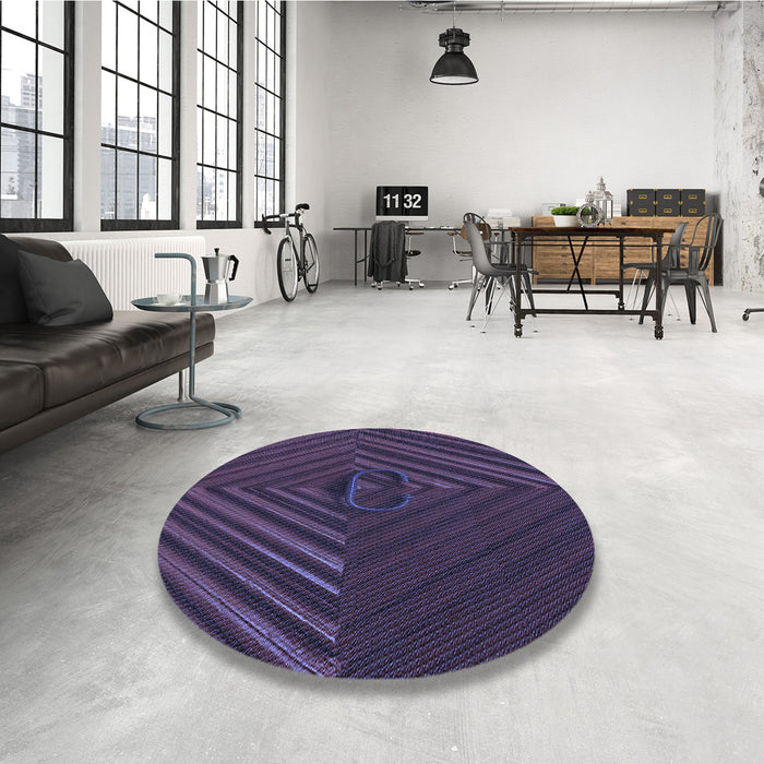 Round Patterned Deep Periwinkle Purple Rug in a Office, pat3582blu