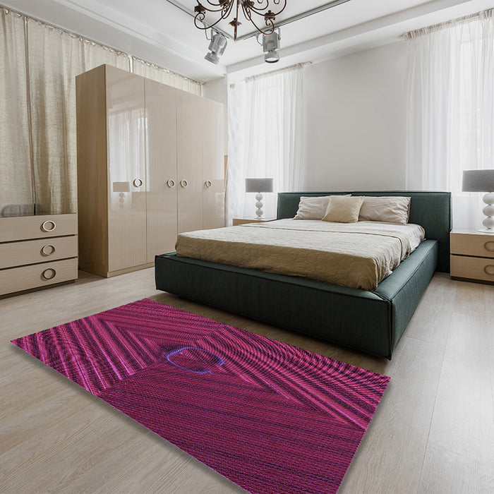 Round Machine Washable Transitional Medium Violet Red Pink Rug in a Office, wshpat3582pur