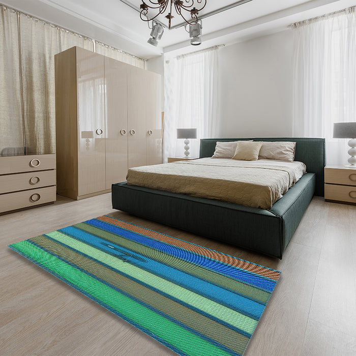 Patterned Mint Green Rug in a Bedroom, pat3583lblu