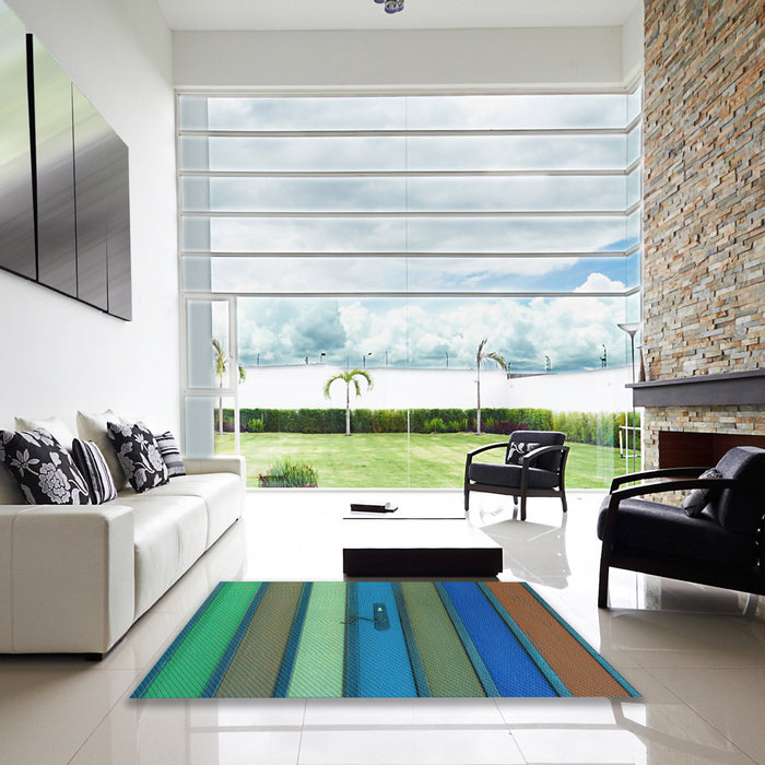 Square Patterned Mint Green Rug in a Living Room, pat3583lblu