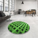 Round Patterned Deep Emerald Green Rug in a Office, pat3586grn