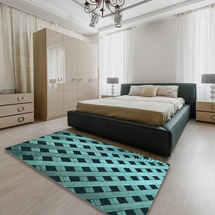 Patterned Medium Turquoise Green Rug in a Bedroom, pat3586lblu