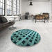 Round Patterned Medium Turquoise Green Rug in a Office, pat3586lblu
