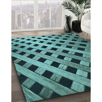 Patterned Medium Turquoise Green Rug, pat3586lblu