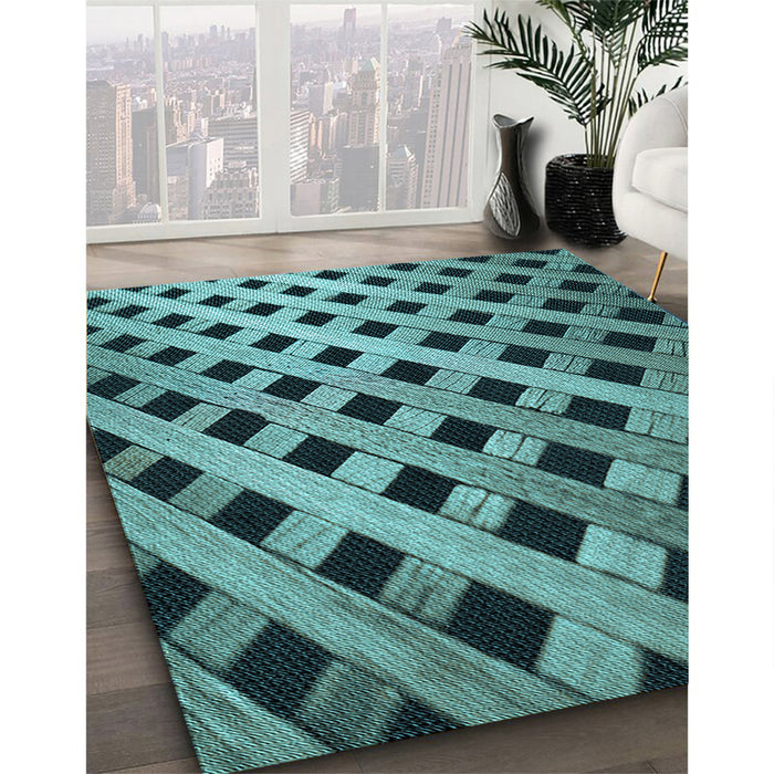 Patterned Medium Turquoise Green Rug in Family Room, pat3586lblu