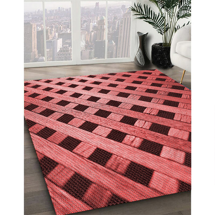 Patterned Cranberry Red Rug in Family Room, pat3586rd