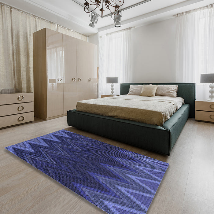 Patterned Royal Blue Rug in a Bedroom, pat3589blu