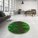 Round Patterned Dark Forest Green Rug in a Office, pat3589grn