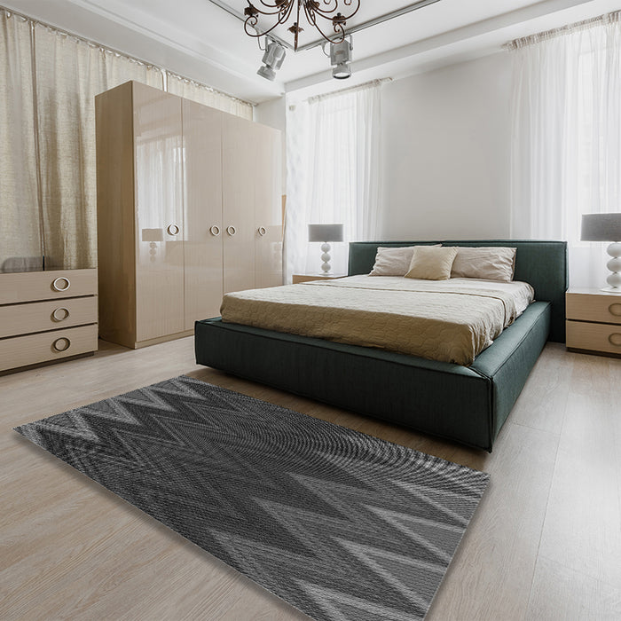 Patterned Charcoal Black Rug in a Bedroom, pat3589gry