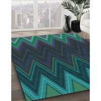 Patterned Dark Cyan Green Rug, pat3589lblu