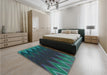 Patterned Dark Cyan Green Rug in a Bedroom, pat3589lblu