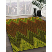 Patterned Dark Yellow Green Rug, pat3589yw