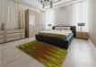 Patterned Dark Yellow Green Rug in a Bedroom, pat3589yw