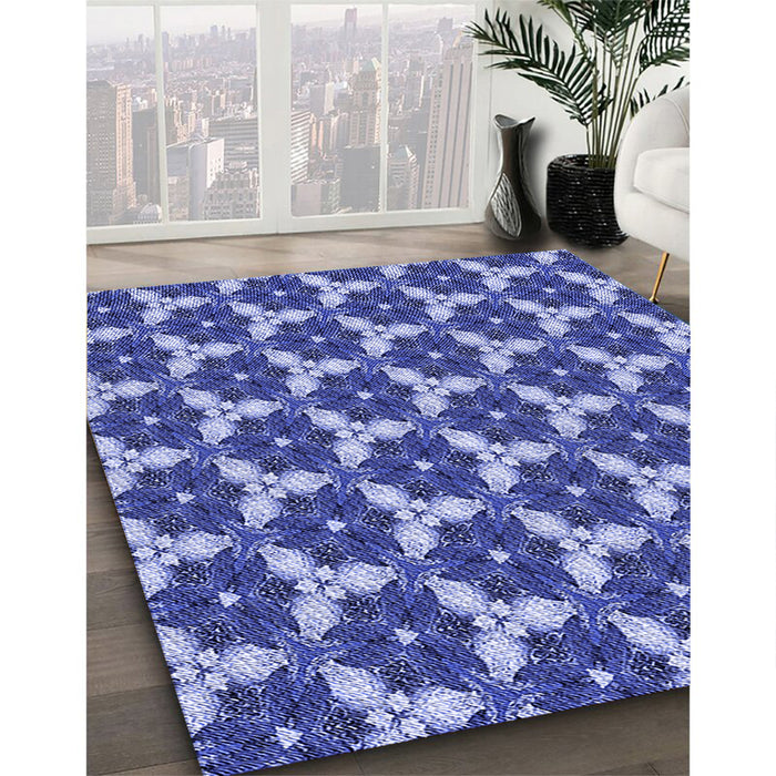 Patterned Denim Blue Rug in Family Room, pat359blu