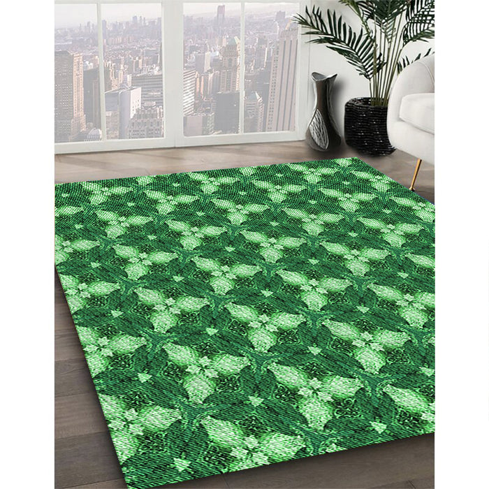 Patterned Deep Emerald Green Rug in Family Room, pat359grn