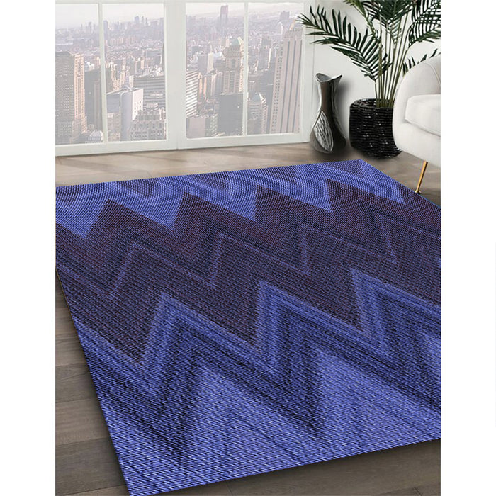 Patterned Royal Blue Rug in Family Room, pat3590blu