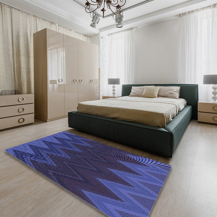 Patterned Royal Blue Rug in a Bedroom, pat3590blu