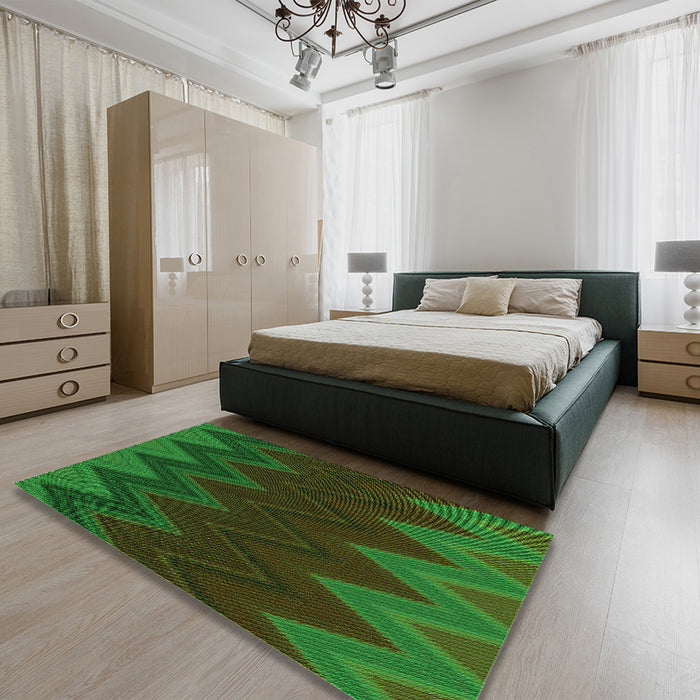 Patterned Dark Forest Green Rug in a Bedroom, pat3590grn