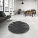Round Patterned Charcoal Black Rug in a Office, pat3590gry