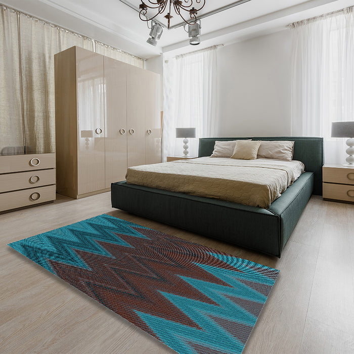 Patterned Dark Cyan Green Rug in a Bedroom, pat3590lblu