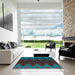 Square Patterned Dark Cyan Green Rug in a Living Room, pat3590lblu