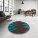 Round Patterned Dark Cyan Green Rug in a Office, pat3590lblu