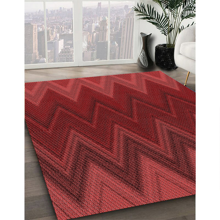 Patterned Red Rug in Family Room, pat3590rd