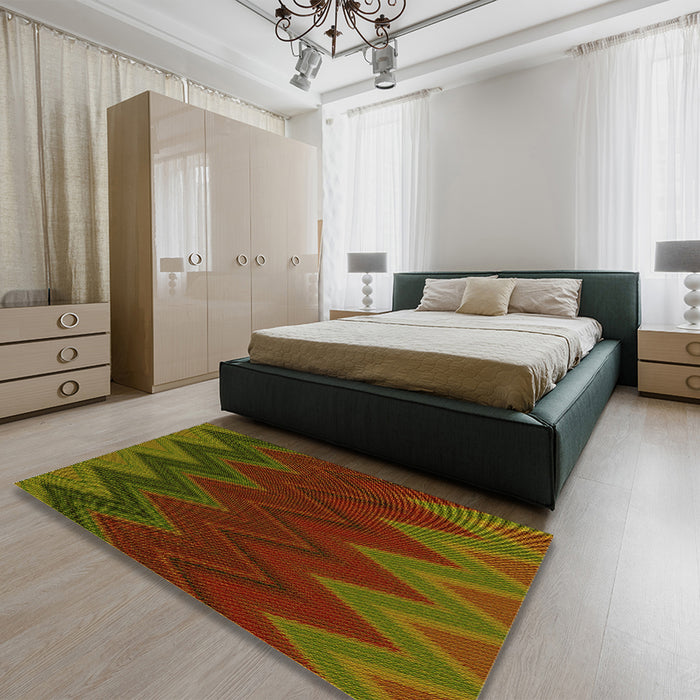 Round Machine Washable Transitional Dark Yellow Green Rug in a Office, wshpat3590yw