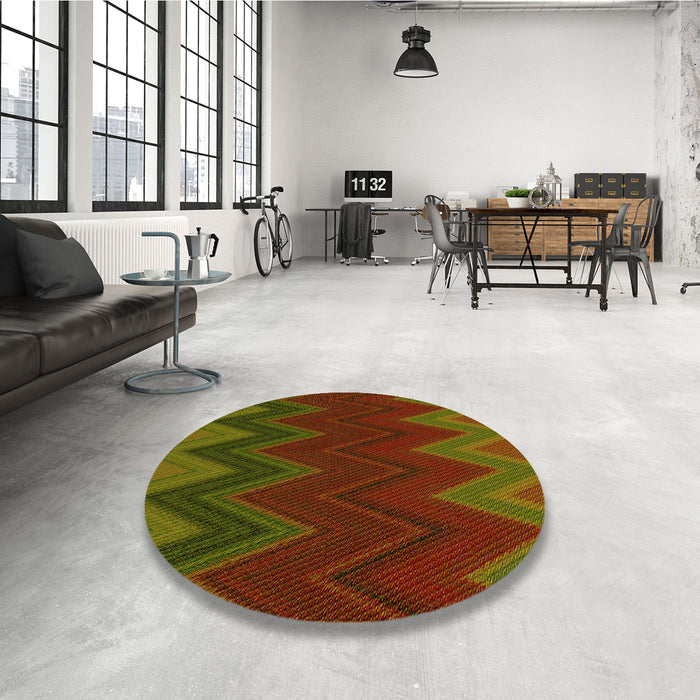 Round Patterned Dark Yellow Green Rug in a Office, pat3590yw