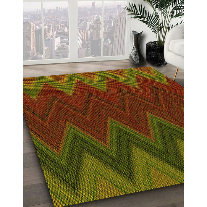 Patterned Dark Yellow Green Rug in Family Room, pat3590yw
