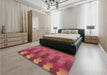 Patterned Crimson Red Rug in a Bedroom, pat3591brn