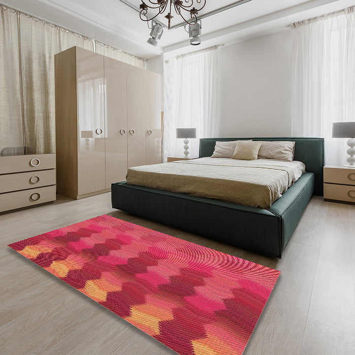 Patterned Red Rug in a Bedroom, pat3591org