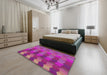 Machine Washable Transitional Medium Violet Red Pink Rug in a Bedroom, wshpat3591