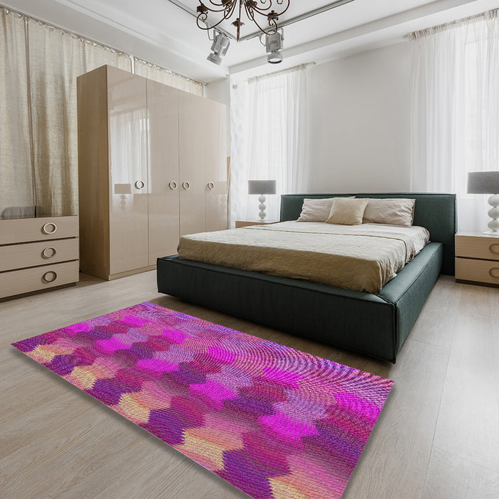 Machine Washable Transitional Medium Violet Red Pink Rug in a Bedroom, wshpat3591