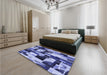 Patterned Denim Dark Blue Rug in a Bedroom, pat3592blu