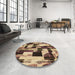 Round Patterned Yellow Orange Rug in a Office, pat3592brn