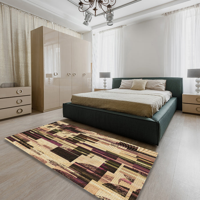Patterned Yellow Orange Rug in a Bedroom, pat3592brn