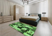 Patterned Emerald Green Rug in a Bedroom, pat3592grn