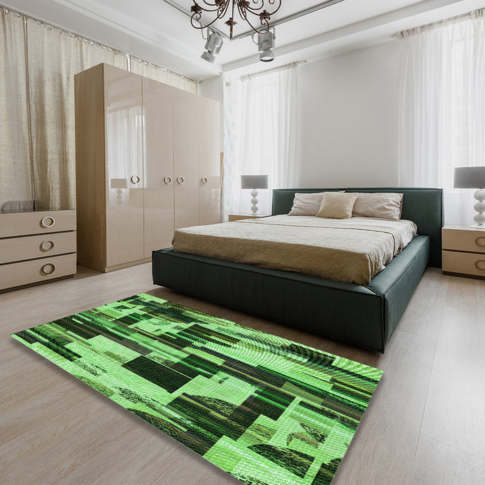 Patterned Emerald Green Rug in a Bedroom, pat3592grn