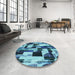 Round Patterned Diamond Blue Rug in a Office, pat3592lblu