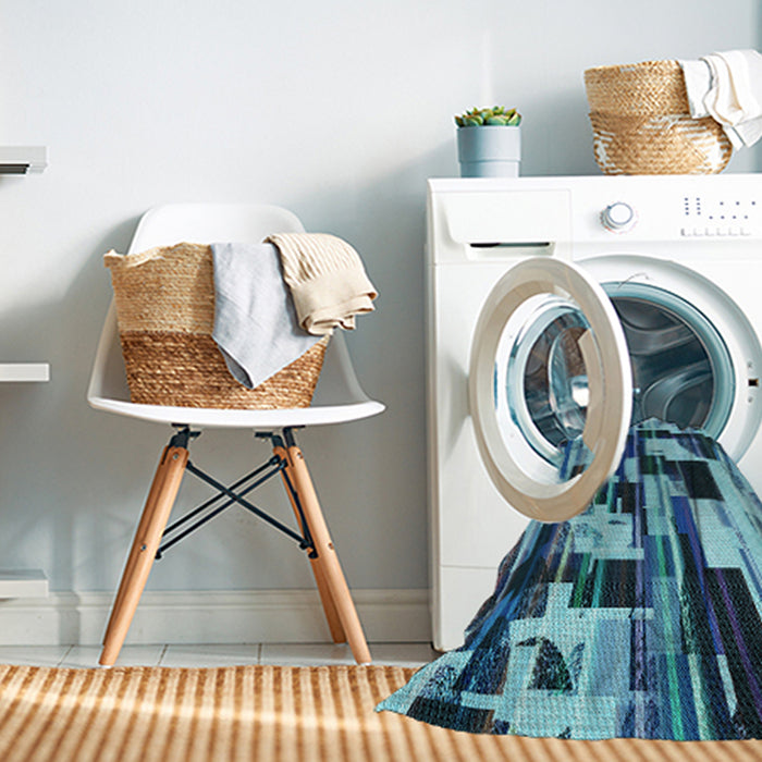 Machine Washable Transitional Diamond Blue Rug in a Washing Machine, wshpat3592lblu