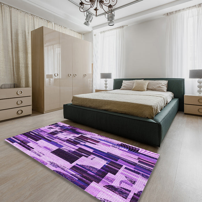 Patterned Violet Purple Rug in a Bedroom, pat3592pur