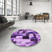 Round Patterned Violet Purple Rug in a Office, pat3592pur