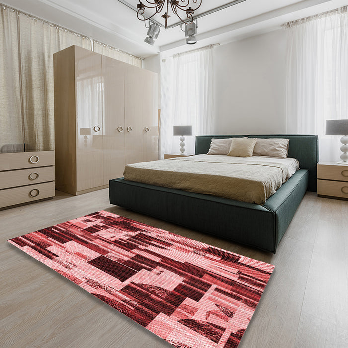 Patterned Light Coral Pink Rug in a Bedroom, pat3592rd