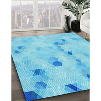 Patterned Bright Turquoise Blue Rug, pat3593lblu